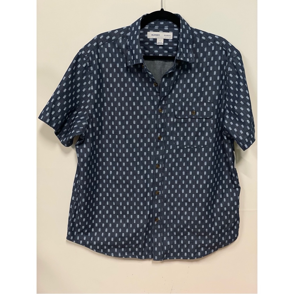 NWT Men's Old Navy Relaxed Fit Short Sleeve Button Down Shirt Blue Size M